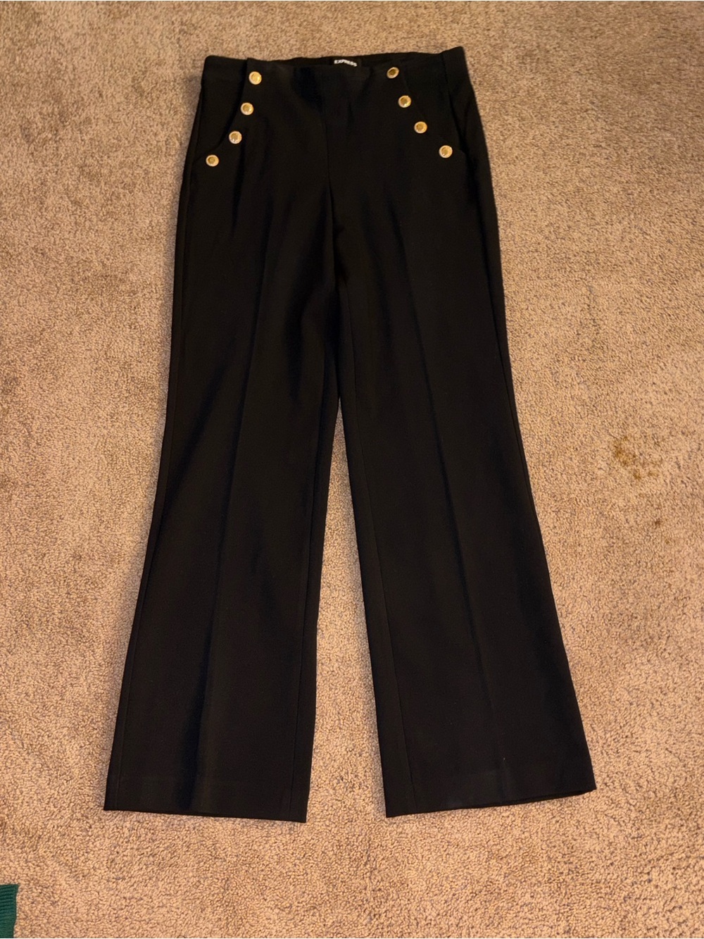 Express Black Wide-Leg Pants with Gold Buttons
